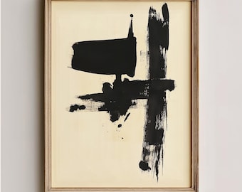 Abstract Ink Brushstrokes Print - Minimalist Japanese-Inspired Art, Modern Wall Decor, Neutral Zen Aesthetic, Digital Download 821