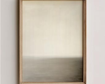 Stämningsfull minimalistisk abstrakt landskapskonst - jordfärger, krämig mjuk horisont, modern neutral väggdekor, utskrivbar abstrakt målning 76