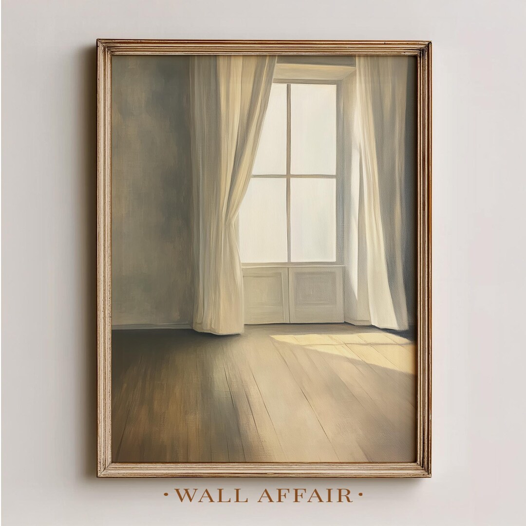 Window Scene Wall Art - Warm Light Vintage Style, Cozy Minimal Interior ...