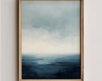 Moody Abstract Seascape Printable - Scandinavian-Inspired Ocean Art, Minimalist Navy Coastal Decor, Digital Wall Art, Nordic Storm 211