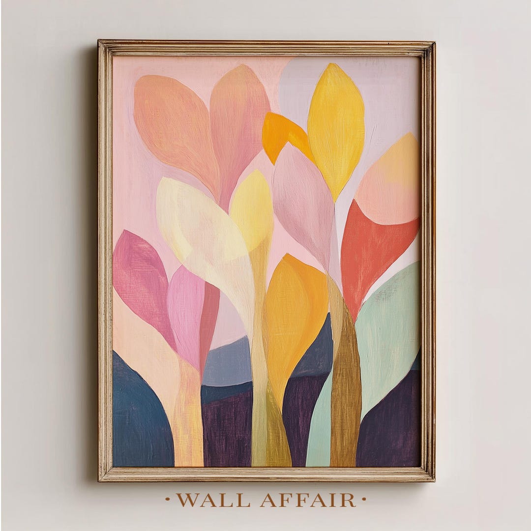 Boho Botanical Art Print in Blush and Mustard - Mid-century Modern Wall ...