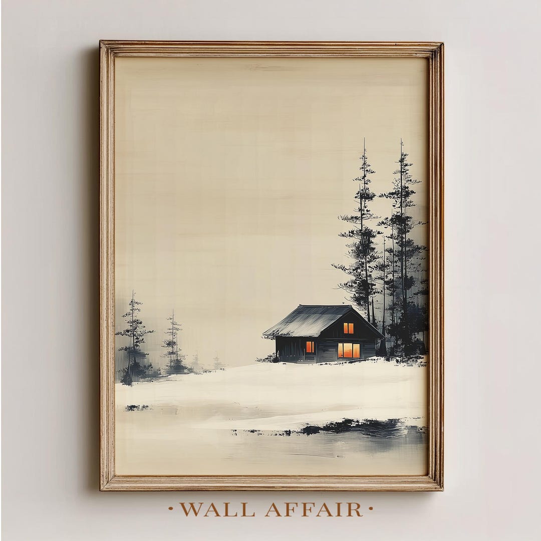 Cozy Cabin in Snowy Landscape - Printable Rustic Winter Wall Art ...