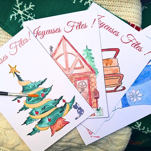 Cartes de vœux de Noël à l'aquarelle style hiver à envoyer à offrir pour les fêtes.