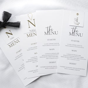 Luxury minimalist foil wedding menu, calligraphy script