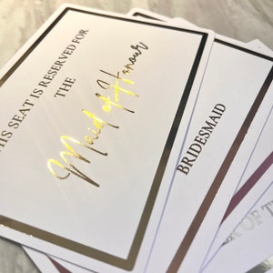 Reserved seating tags, real foil, wedding tags, seating plan, ribbon reserved tags, wedding sign