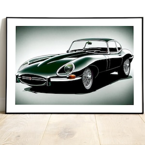 Oeuvre d&#39;art faite main de voiture de Jaguar Type-E des années 1960, impression haute qualité d&#39;une voiture classique, art déco mural Jaguar, idée cadeau parfaite, impression d&#39;art