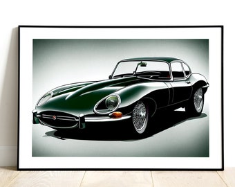 Jaguar E-Type Handmade 1960s Car Artwork, High Quality Print of a Classic Car, Jaguar Wall Art Decor,  Perfect Gift Idea, Fine Art Print