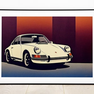 Porsche 911 Handmade 1970s Car illustration, High Quality Print of a Classic Car, Wall Art Decor,  Perfect Gift Idea, Home Decor Poster