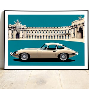 Jaguar E-Type Handmade 1960s Car Artwork, High Quality Print of a Classic Car, Jaguar Wall Art Decor,  Perfect Gift Idea, Home Decor Poster