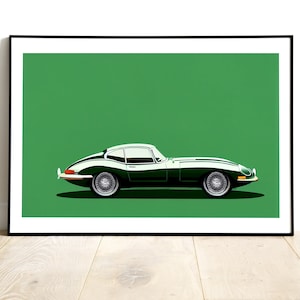 Jaguar E-Type Handmade 1960s Car Original Artwork, High Quality Print of a Vintage Car, Jaguar Wall Art Gift Idea, Home Decor Poster
