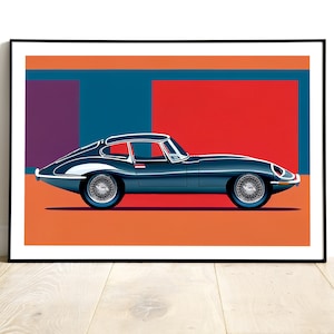 Jaguar E-Type Handmade 1960s Car Original Artwork, High Quality Print of a Vintage Car, Jaguar Wall Art, Jaguar Poster, Home Decor