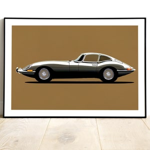 Illustration originale de voiture faite main Jaguar Type E des années 1960, impression haute qualité d&#39;une voiture classique, décoration d&#39;art murale Jaguar, cadeau parfait poster