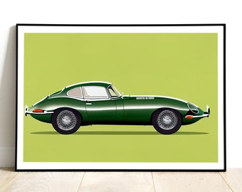 Jaguar E-Type Original 1960s Car Artwork, High Quality Print of an Iconic Car, Jaguar Wall Art Decor,  Perfect Gift Idea, Home Decor Poster