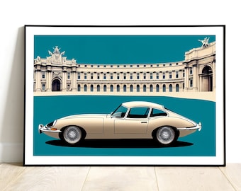 Jaguar E-Type Handmade 1960s Car Artwork, High Quality Print of a Classic Car, Jaguar Wall Art Decor,  Perfect Gift Idea, Home Decor Poster