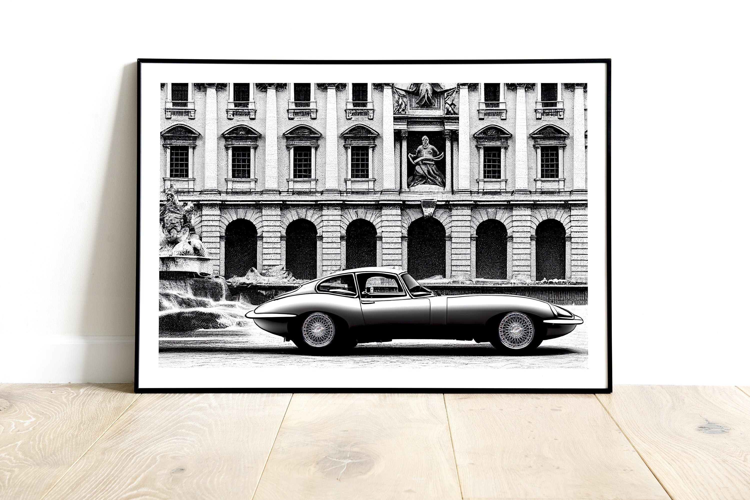 Acheter Affiches de voitures rétro avec cadre en bois massif, Jaguar Type E  noir, toile imprimée, Art mural pour décoration de maison, décorations de  salon