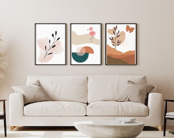 Wall decoration living room, boho decoration pictures, set of 3 pictures decoration