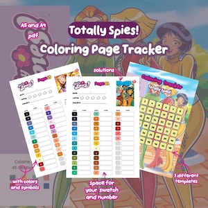 Totally Spies Coloring Page Tracker Template Mystery Coloring Tracker Color by Number Tracker Printable PDF A4 A5 Digital Download