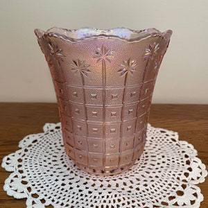 Imperial Glass Iridized Pink Vase with Stars and Squares