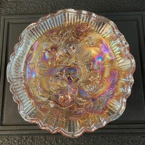 Imperial Glass Carnival Glass Rose Pattern Bowl