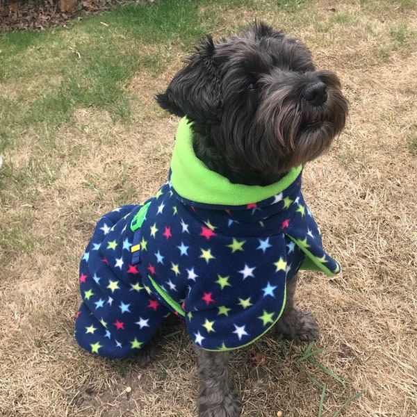 Doggofleece, Polar Fleece Starlight Dog Coat, double layered, water resistant, warm, snazzy design, Sizes 17" - 25", Made in UK