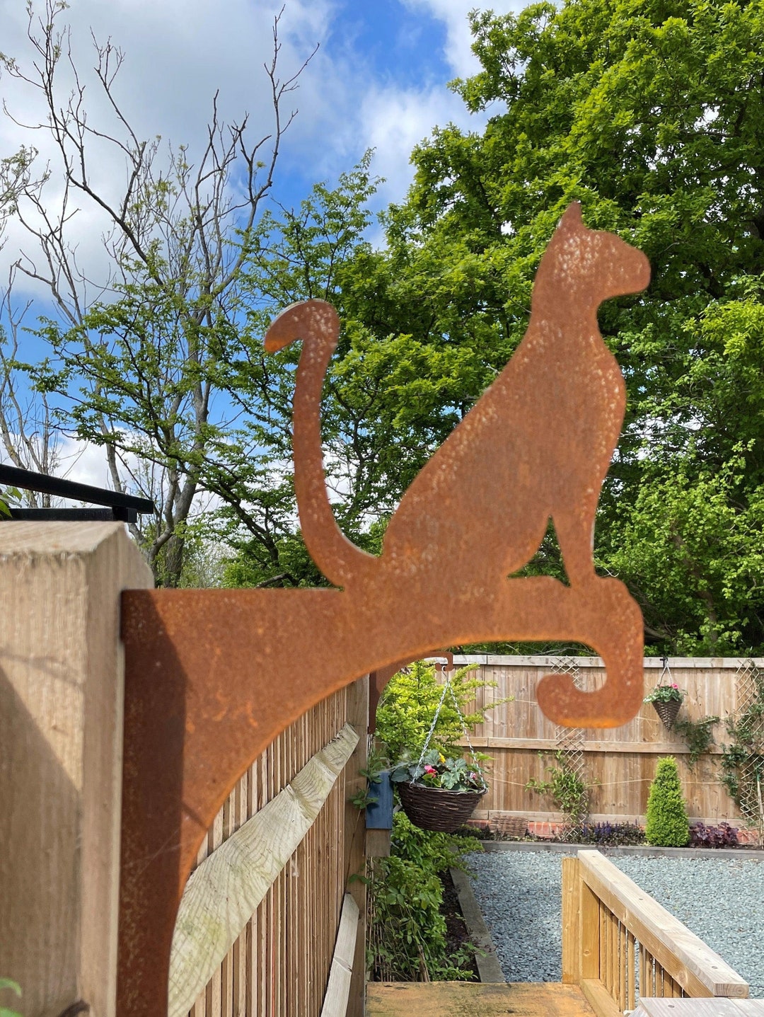 Cat Hanging Basket Bracket Metal Art / Garden Ornament / Etsy