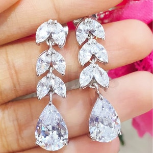 Tear Drop Pear & Marquise Cut Dangle Drop Earrings Pear Cut Diamond Drop Earrings Gift For Her Anniversary Gift for Women Diamond Simulated
