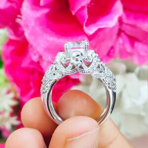 Round Cut Skull Engagement Ring, Vintage Skull Ring, 2 Ct Moissanite Wedding Ring, Four Skull Ring, Gothic Promise Ring Sterling Silver