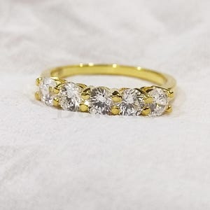 1.8 Ct Round Cut White Sapphire 5-Stone Wedding Engagement Band Ring, Yellow Gold Finish, Silver Promise Eternity Band Ring, Birthday Gift
