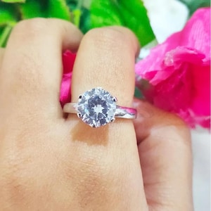 1.50 Ct Round Cut White Sapphire, Solitaire Engagement Anniversary Ring for Women, 925 Sterling Silver, White Gold Finish, Birthday Gift Her