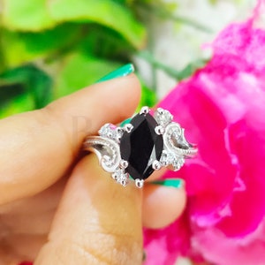 Black Onyx Marquise Silver Ring, 925 Solid Sterling Silver Handmade Ring, Black Gemstone Ring, Marquise Ring, Black Diamond Ring, Boho Ring