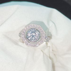 Vintage Art Deco Ring, 2.1 Ct Round White Sapphire Wedding Engagement Ring, White Gold Finish, 925 Sterling Silver, Anniversary Gift for Her