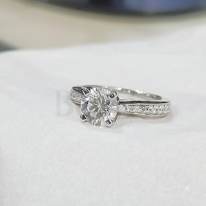 White Gold Over, 2.10 Ct Round Cut White sapphire Solitaire With Accents Wedding Engagement Ring, 925 Sterling Silver, Birthday Gift For Her