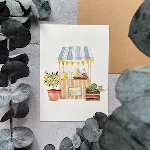 Postkarte: Zitronenstand