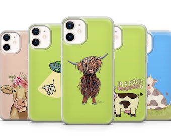 Cow Print Phone Case Cute Animal Cover fit pour iPhone 14 Pro, 13, 12, 11, XR, 8 +, 7 & Samsung S21, A50, A51, A53, Huawei P20, P30 Lite