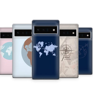 Housse de téléphone de voyage Carte du monde Couverture adaptée pour Google Pixel 7, 7 Pro, 6, 6A, 5, 4, iPhone 14 Pro, 13, 12, 11, Samsung S20, S21Fe, S22