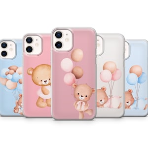 Teddy Bear Phone Case Cute Kawaii Cover fit para iPhone 14 Pro, 13, 12, 11, XR, 8+, 7 y Samsung S21, A50, A51, A53, Huawei P20, P30 Lite