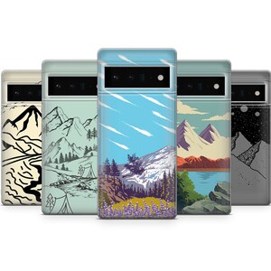Mountain Phone Case Landscape Cover para Google Pixel 7, 7 Pro, 6, 6A, 5, 4, iPhone 14 Pro, 13, 12, 11, Samsung S20, S21Fe, S22