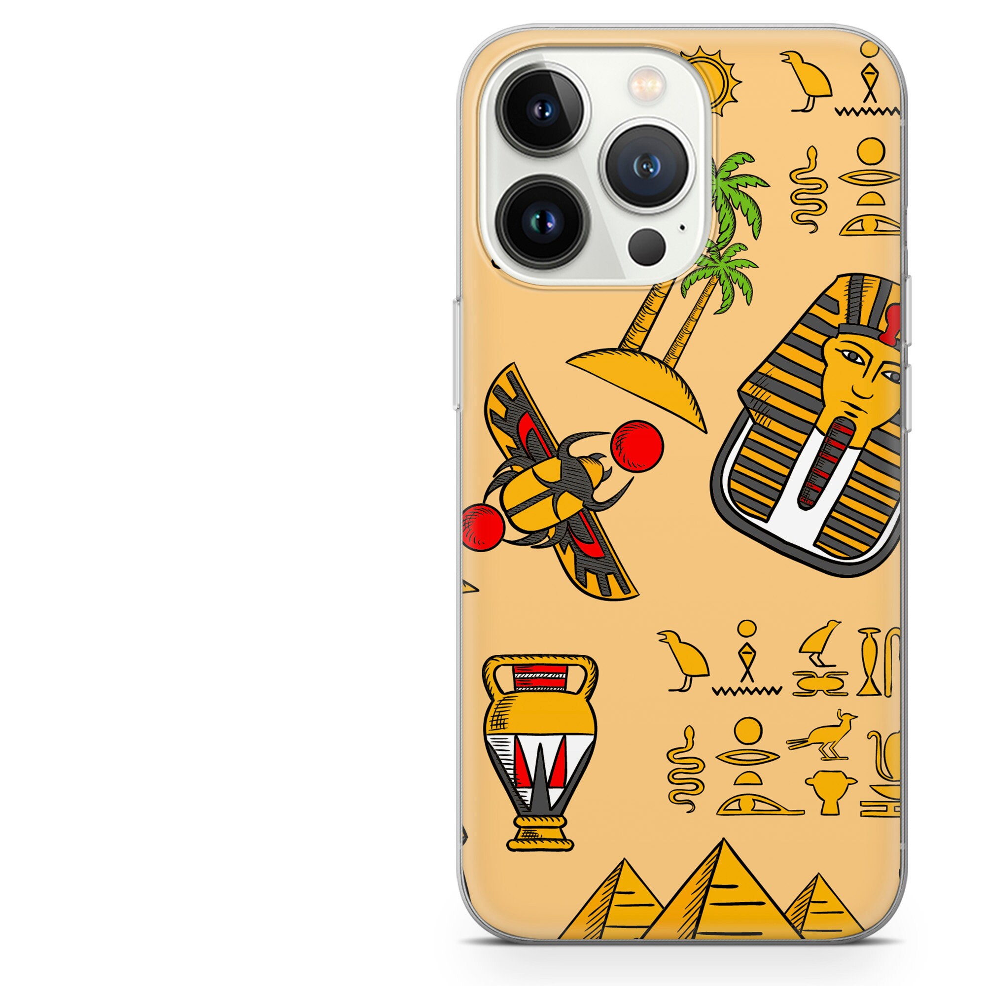 Egyptian Phone Case Yellow Vintage Cover Fit for iPhone 14 Pro, 13, 12