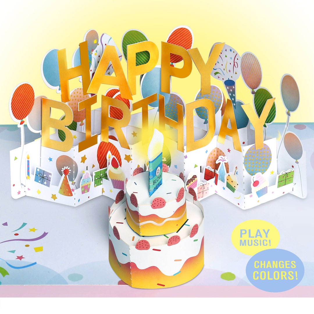 Brthday Cards, 3D PopUp Muscal Brthday Cards Wth Blowable LED Lght