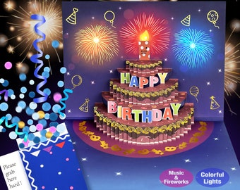 Birthday Card, 3D Fireworks Pop Up Birthday Card, Exploding Confetti Birthday Card, Musical Birthday Card, Stamping Foil Birthday Cards