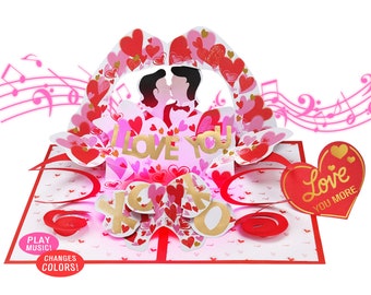 LIGHT & MUSIC Valentines Day Cards Anniversary Cards 3D Pop Up Happy Valentine's Day Cards - Romantic Wedding Valentine's Day Gifts