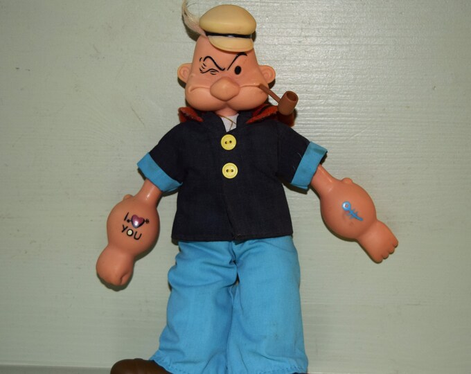 Popeye the Sailor With Pipe Made of Plastic With Fabric Clothing