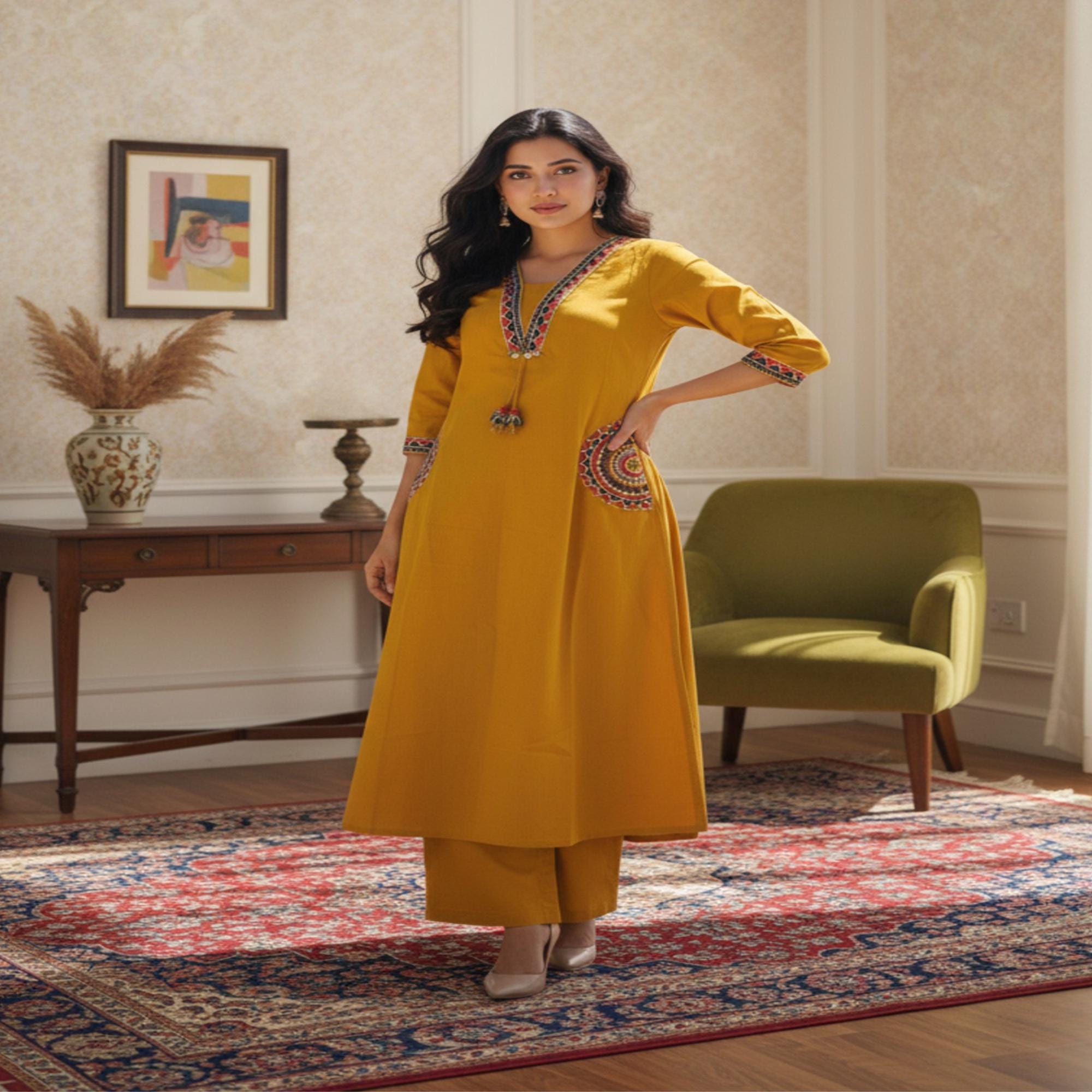 knee length dresses for ladies Buy Pakistani Ladies Kurta Set Online in Dubai main image 1