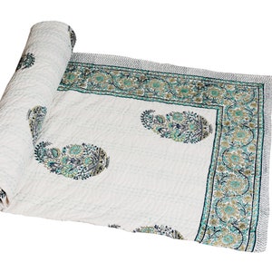 Beautiful block print Kantha Quilts | Vintage, Indian, Cotton, Reversible, Upcycled | Twin, Queen & King Sizes | Bohemian, Bedspreads,Throws