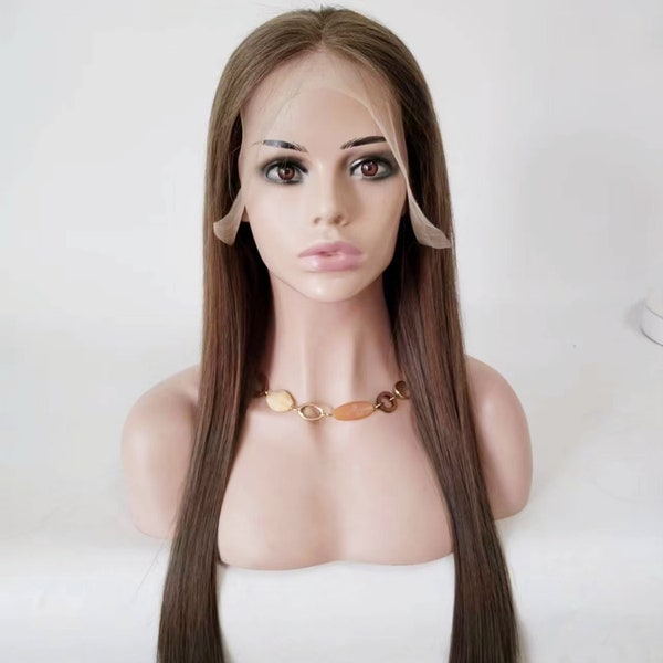 Healthy 100% human hair wig-Handmade wig- Ash brown wig-Full lace cap-multiple length available-Straight Human Hair-130 density-wig for lady