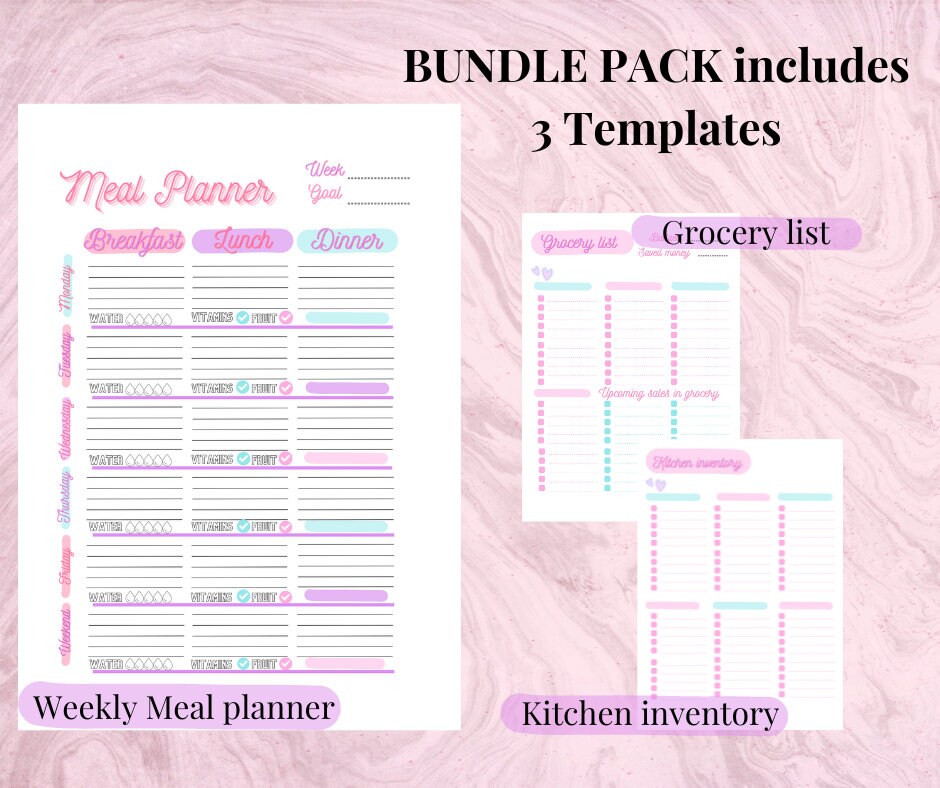 Weekly Meal Planner Include Grocery List and Digital Journal Printable ...