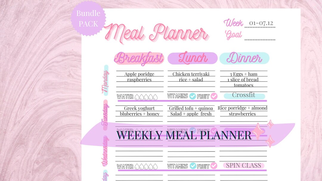 Weekly Meal Planner Include Grocery List and Digital Journal Printable ...