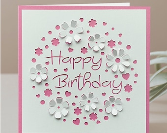 Carte d'anniversaire carrée 3D pop-up SVG, papier découpé 5 x 7 ou conception de carte carrée, Cricut