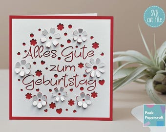 3D pop up flower square or 5 x 7 birthday card SVG, papercut design, Cricut, Geburtstag