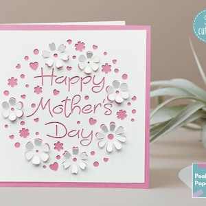 3D mothers day card SVG, pop up square card, flower mum greeting, papercut 5 x 7 card, Cricut card cut file, Floral card SVG, card for mom
